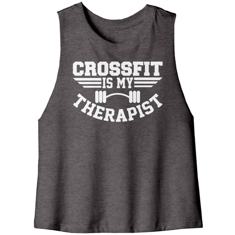 Crossfit is my Therapist Racerback Crop Tank White Letters